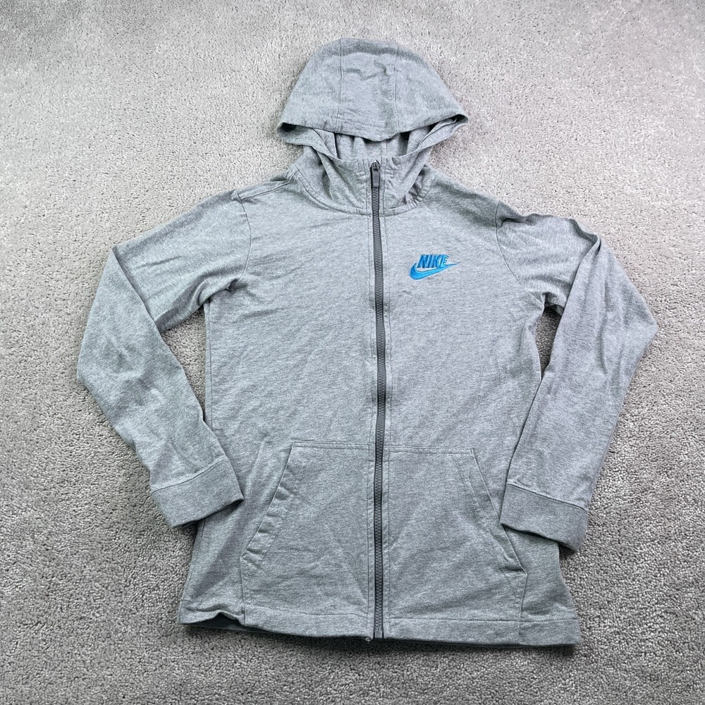 Nike Hoodie Youth‎ Boys XL Grey Sportswear Full Zip Swoosh Logo Sweatshirt Kids